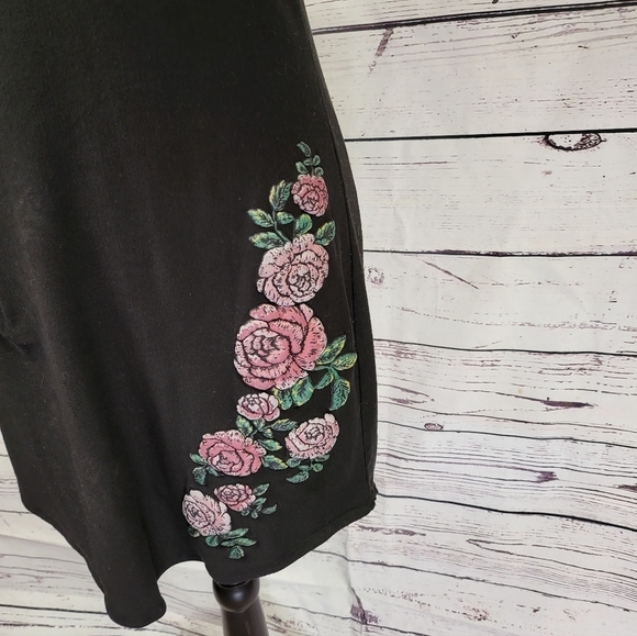 No Boundaries Black Pink Floral Bodycon Mini Dress Medium - Picture 5 of 8